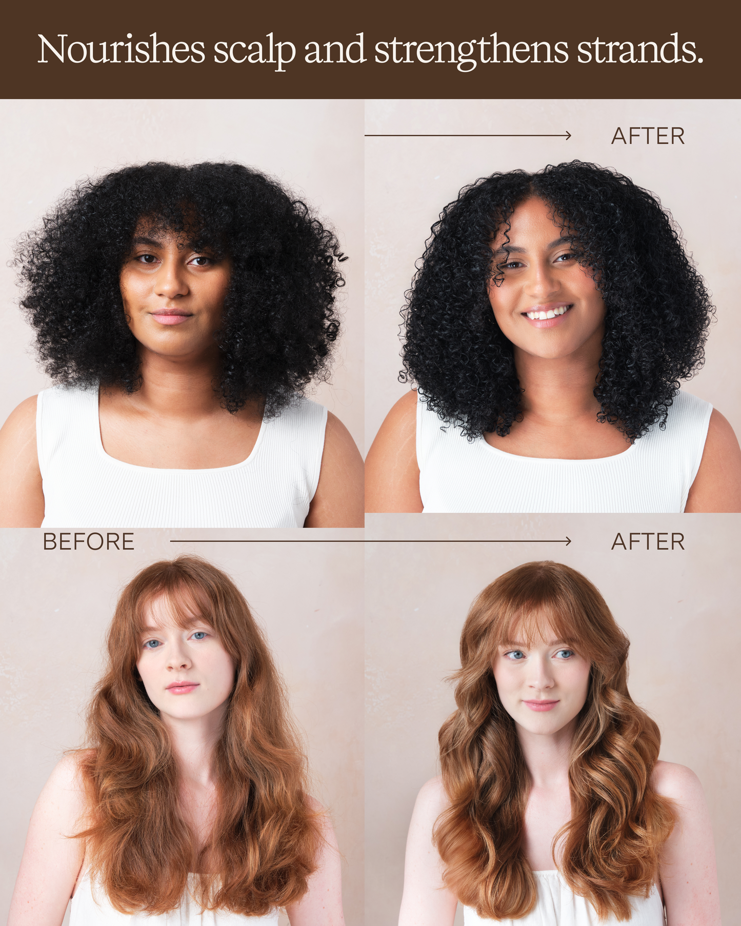 Before and after comparison of hair nourishment and strengthening with a focus on natural hair care.|variant:93-oz,16-oz,18-oz