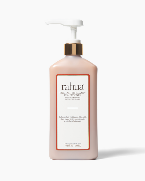 Bottle of rahua Enchanted Island conditioner on a white background|variant:16-oz