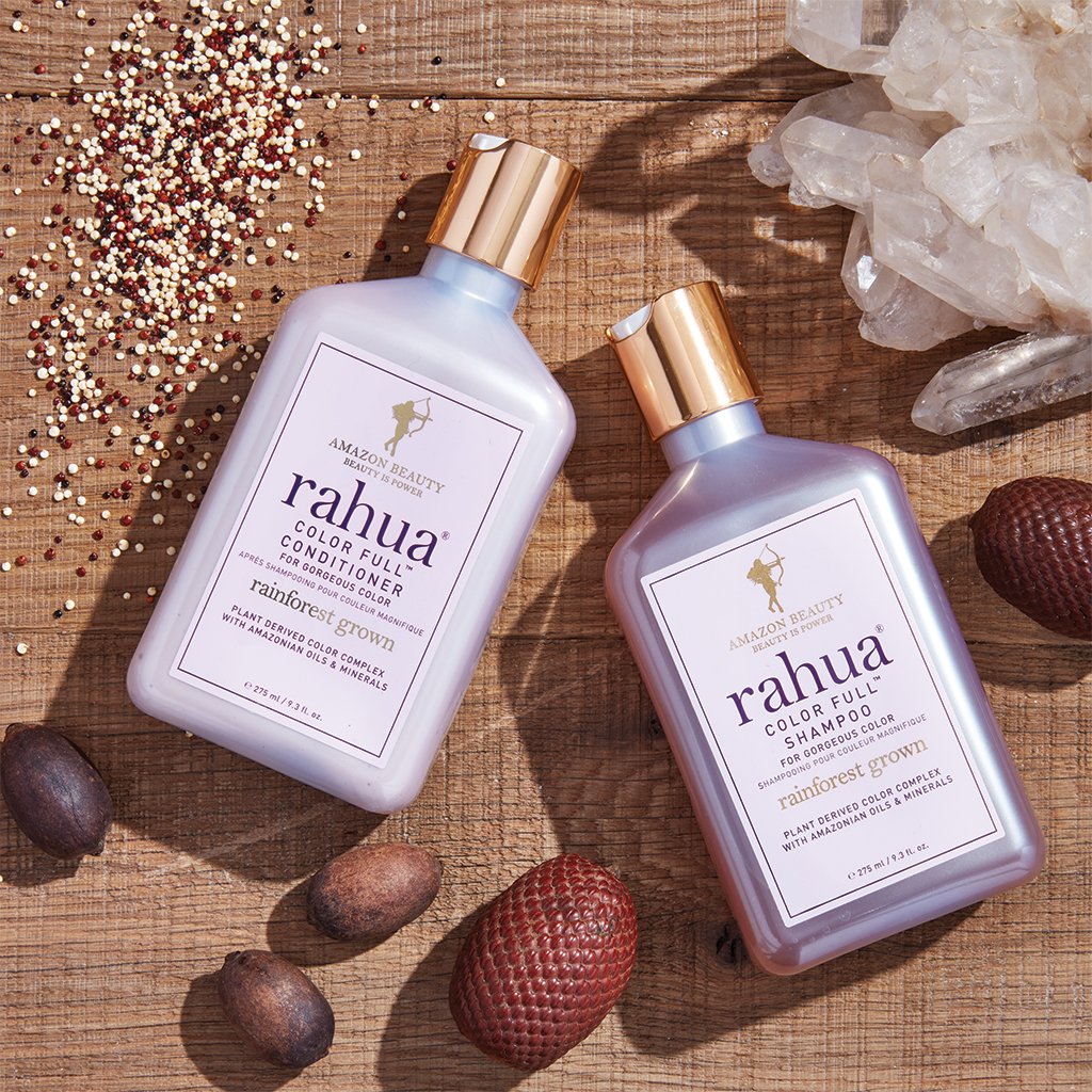 Rahua color full shampoo and conditioner with morete seeds, rahua seeds, sea salt cubes
