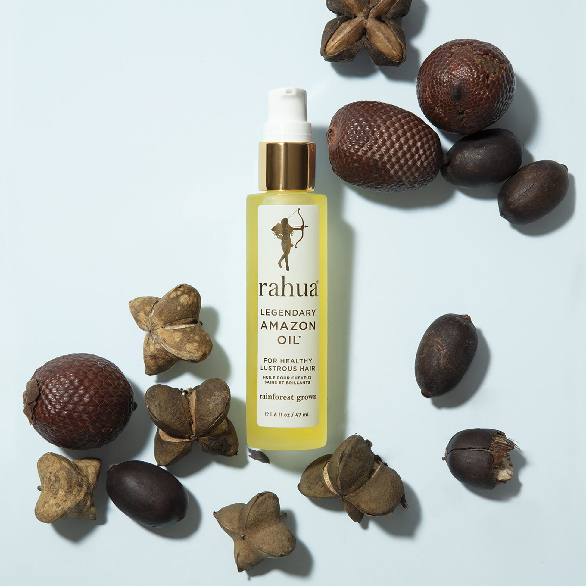 Rahua legendary amazon oil with natural ingredients rahua seeds, morete seeds and sacha inchi dry flowers